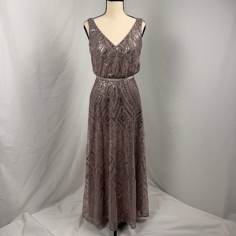 Angelina Faccenda Formal Gown Women 4 Taupe Sequin V-Neck Bridesmaid Wedding